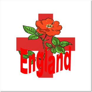 St George Flag With English Rose For England Fans Posters and Art